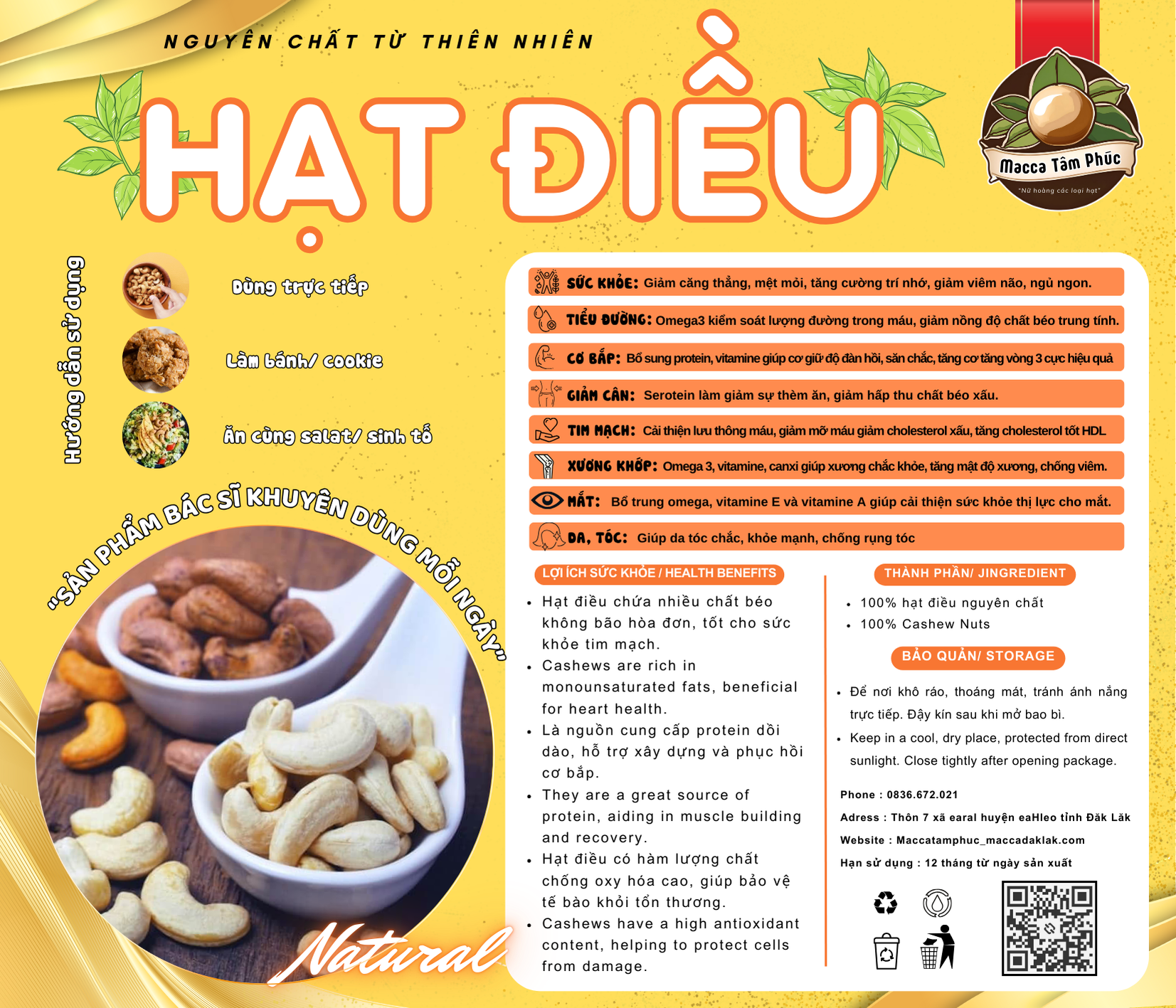 Hạt Điều Tâm Phúc cao cấp loại 1 xuất khẩu